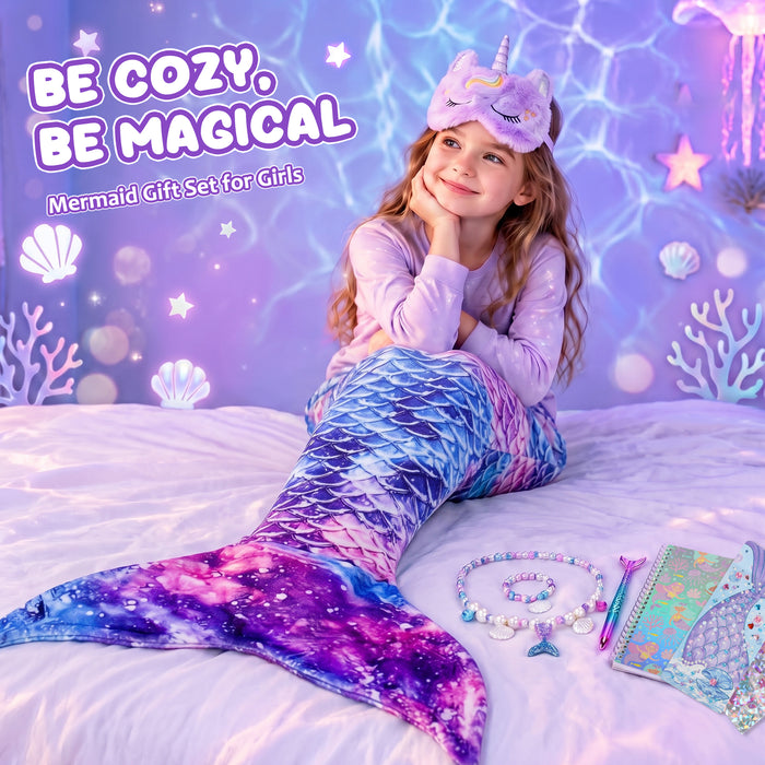 Catalonia Kids Mermaid Tail Blanket Super Soft Plush Flannel Galaxy and Fish Scale Pattern Cozy Gift for Teen Girls