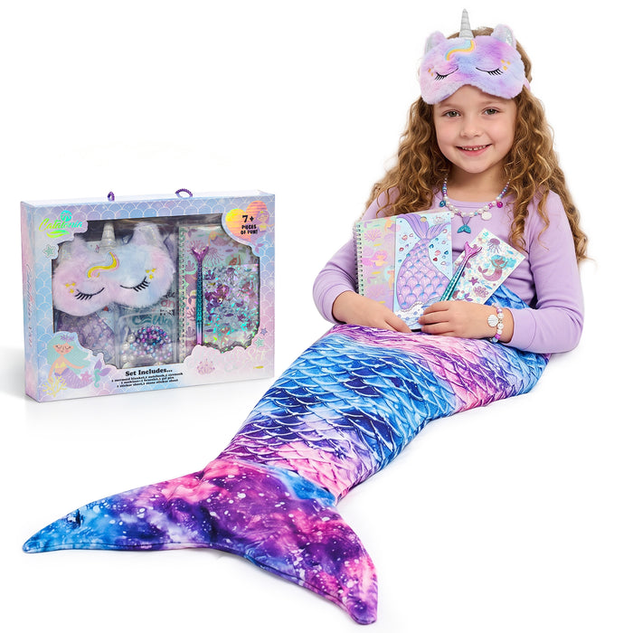 Catalonia Kids Mermaid Tail Blanket Super Soft Plush Flannel Galaxy and Fish Scale Pattern Cozy Gift for Teen Girls