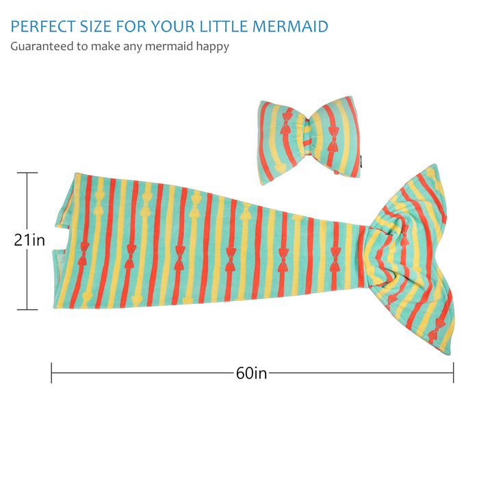 Coral Plush Fleece Mermaid Tail Blanket With Pillow