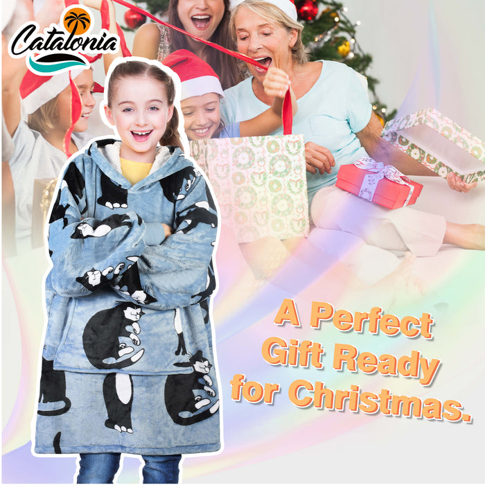 Catalonia Kid Classic Sherpa Oversize Hoodie Blanket