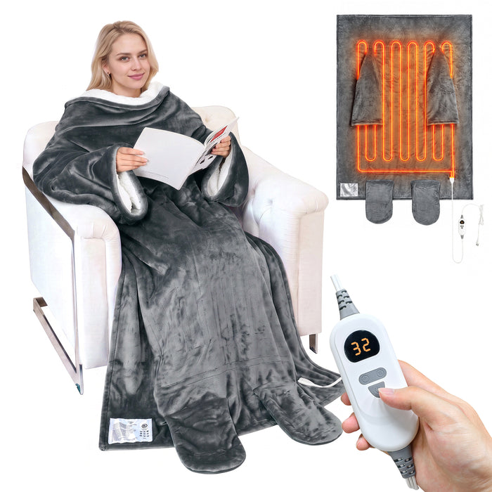 Catalonia Wearable TV Blanket with Sleeves Arms Warm Micro Plush Sherpa Fleece + Foot Covers