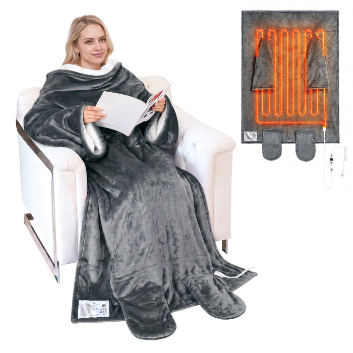 Catalonia Wearable TV Blanket with Sleeves Arms Warm Micro Plush Sherpa Fleece + Foot Covers