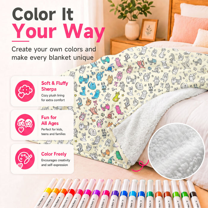Catalonia DIY Coloring Blanket 15 Fabric Markers Personalized Sherpa Arts Crafts Gift