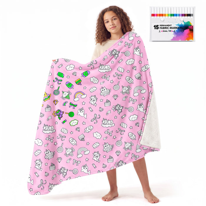 Catalonia DIY Coloring Blanket 15 Fabric Markers Personalized Sherpa Arts Crafts Gift