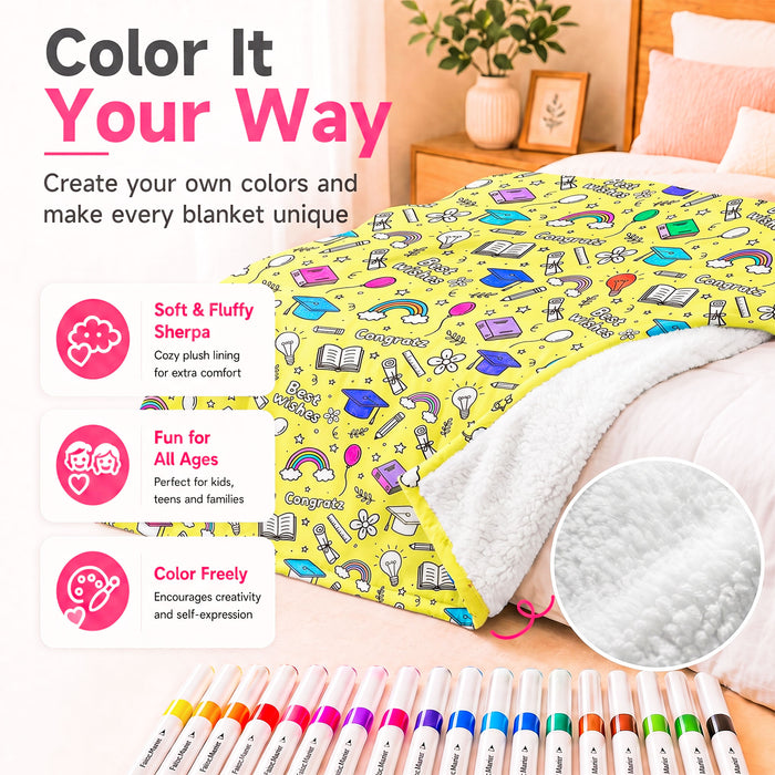 Catalonia DIY Coloring Blanket 15 Fabric Markers Personalized Sherpa Arts Crafts Gift
