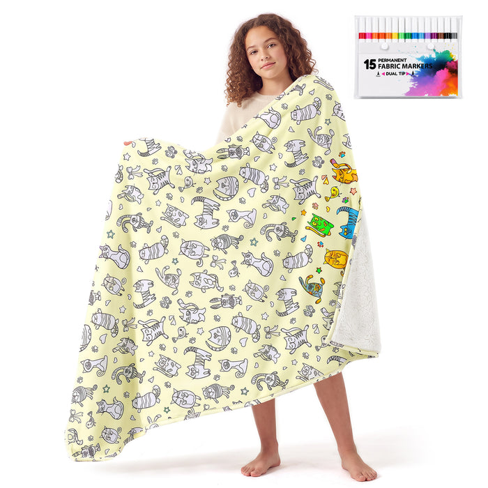 Catalonia DIY Coloring Blanket 15 Fabric Markers Personalized Sherpa Arts Crafts Gift