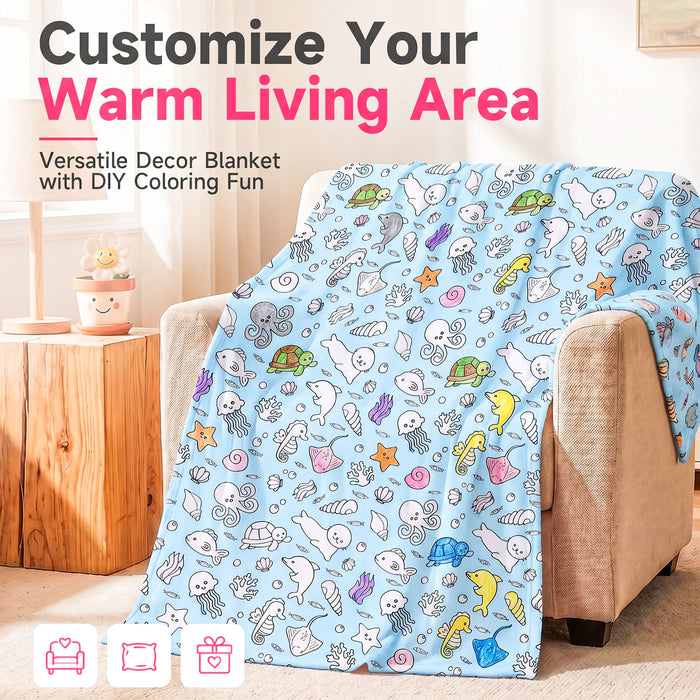 Catalonia DIY Coloring Blanket 15 Fabric Markers Personalized Sherpa Arts Crafts Gift