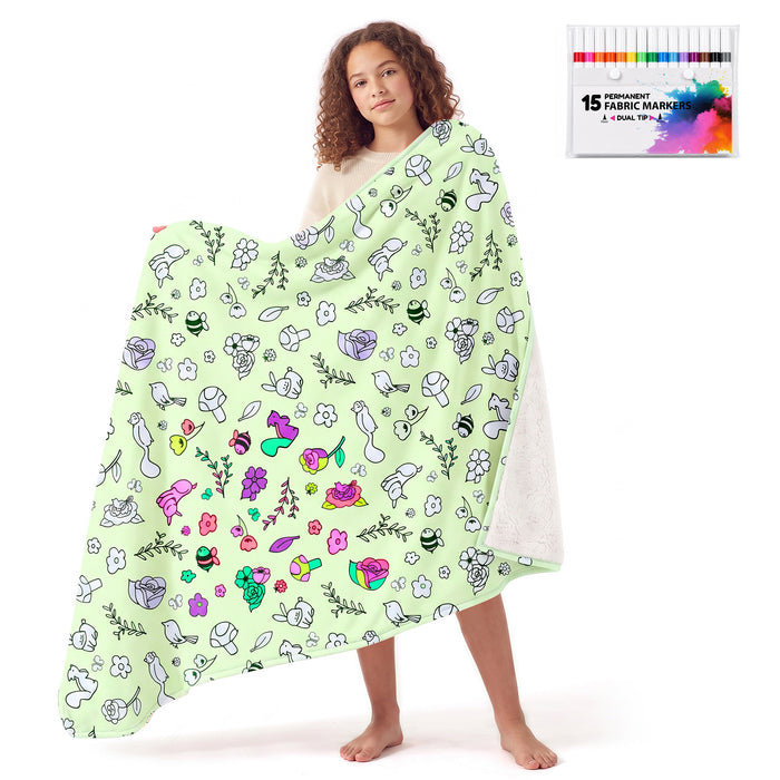 Catalonia DIY Coloring Blanket 15 Fabric Markers Personalized Sherpa Arts Crafts Gift