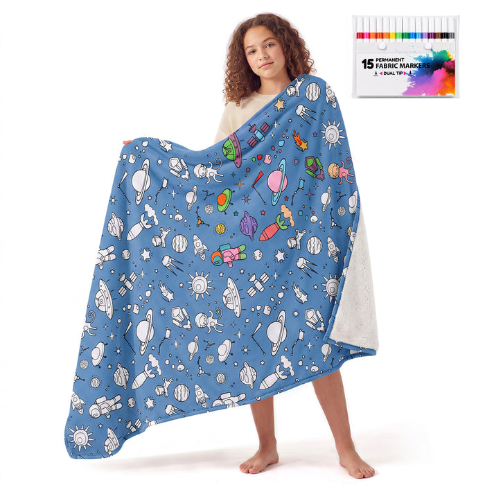 Catalonia DIY Coloring Blanket 15 Fabric Markers Personalized Sherpa Arts Crafts Gift