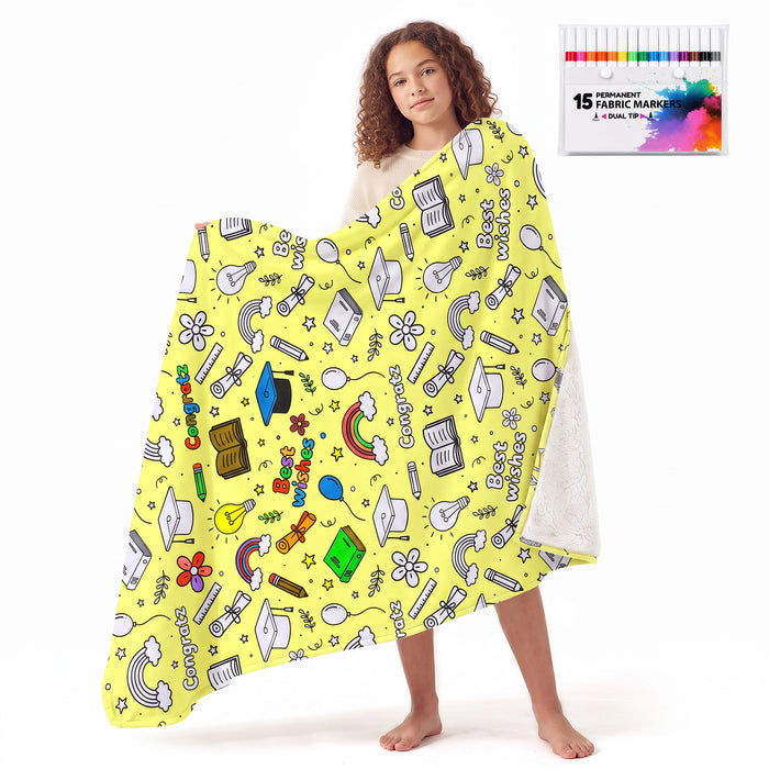 Catalonia DIY Coloring Blanket 15 Fabric Markers Personalized Sherpa Arts Crafts Gift