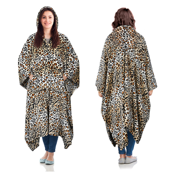 Fleece Wearable Blanket Poncho With Hood