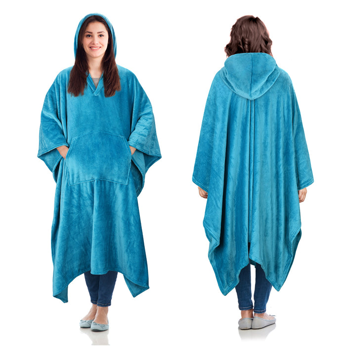 Fleece Wearable Blanket Poncho With Hood