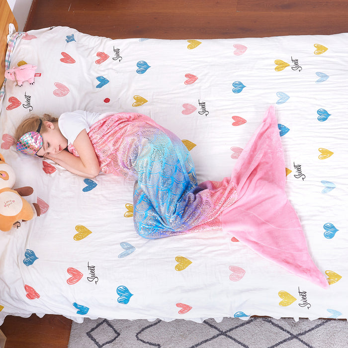 Flannel Mermaid Tail Blanket With Sleep Mask