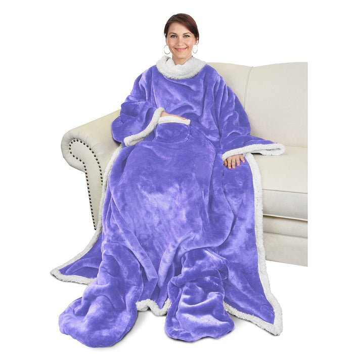 Sherpa Wearable Blanket With Sleeve & Foot Pocket