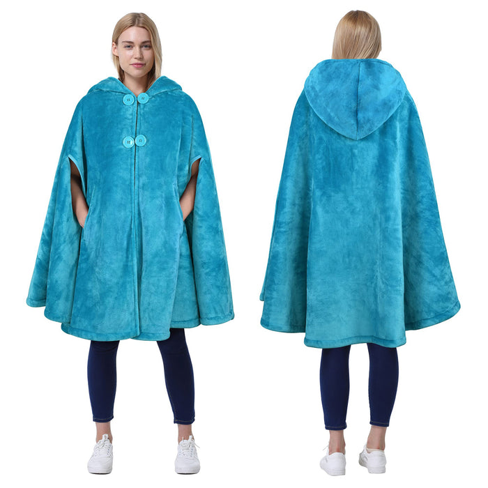 Hooded Sherpa Blanket Poncho Coat