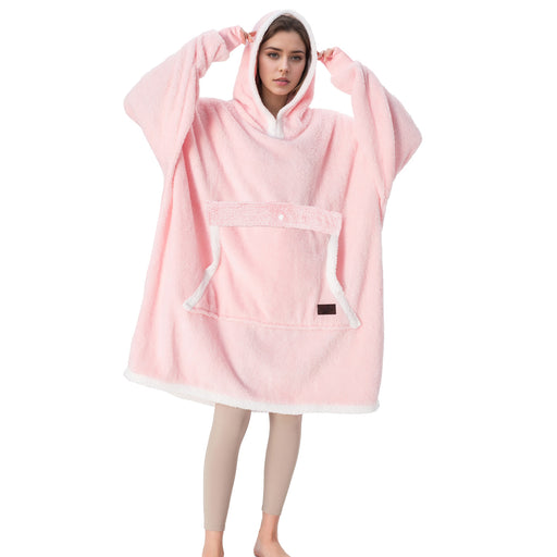 Contrast trim fluffy hoodie blanket - gray with black trim front view on white background