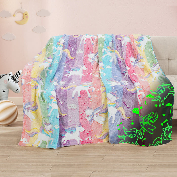Glow in the dark fleece throw blanket - glow in the dark shooting star on couch lifestyle view