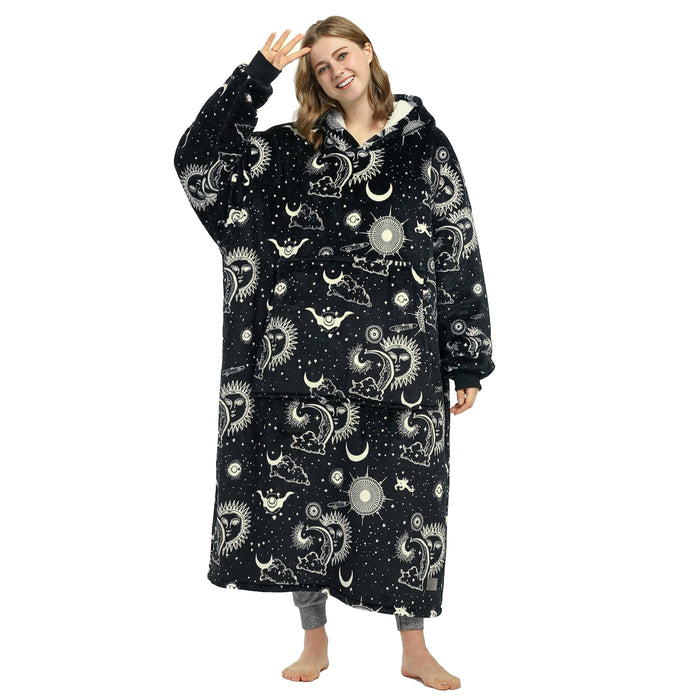 Catalonia Oversized Sherpa Hoodie Blanket, Reversible Extra Long Full Body Sweatshirt with Pockets
