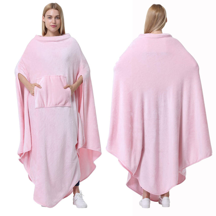 No Button Fleece Wearable Blanket Poncho