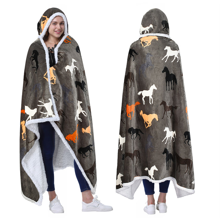 Sherpa Hooded Blanket Poncho with Hand Pockets