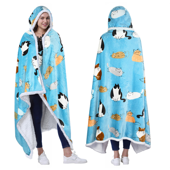 Sherpa Hooded Blanket Poncho with Hand Pockets