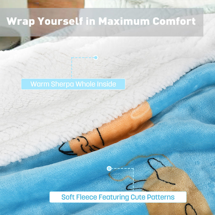 Sherpa Hooded Blanket Poncho with Hand Pockets